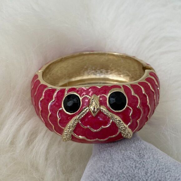 Chunky Enamel Owl Bracelet - Dark Pink on Gold with Hinge #529 - Picture 4 of 4